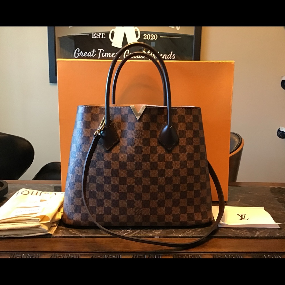 Louis Vuitton Kensington Damier Ebene V tote hand bag brown checkerboard design